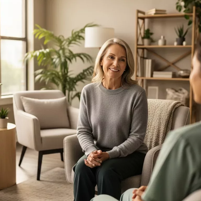 Professional brainspotting therapy session for healthcare workers in a welcoming office environment