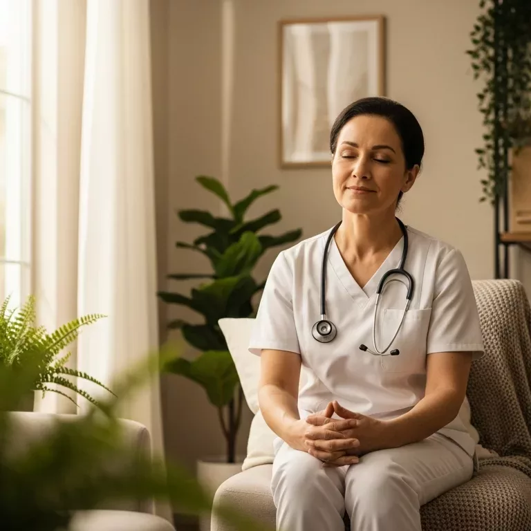 Healthcare worker finding peace in specialized complex trauma treatment therapy office