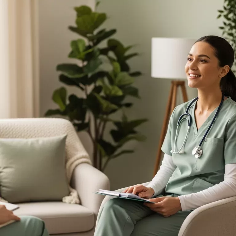 Healthcare worker receiving trauma therapy Florida in comfortable evening session