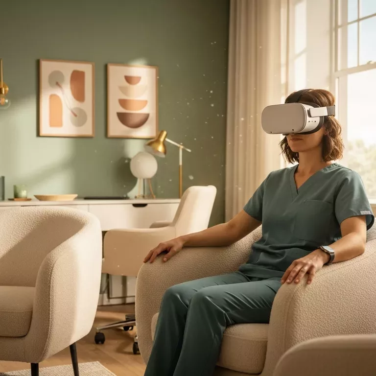 Healthcare worker experiencing virtual reality trauma therapy Florida treatment in professional therapeutic setting